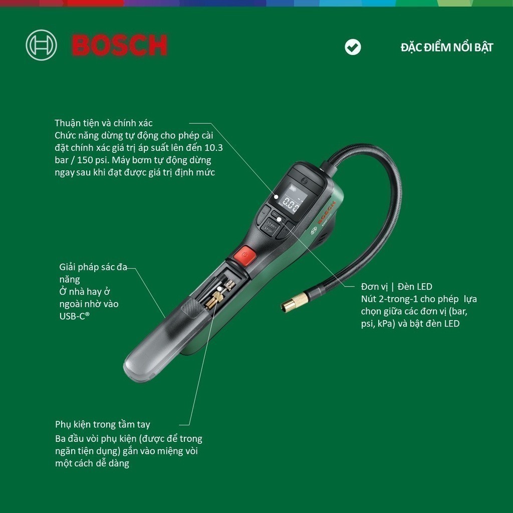 Máy bơm hơi cầm tay đa năng Bosch