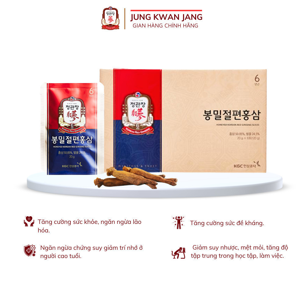 Hồng Sâm Cắt Lát Tẩm Mật Ong KGC Jung Kwan Jang (6 gói x 20g)