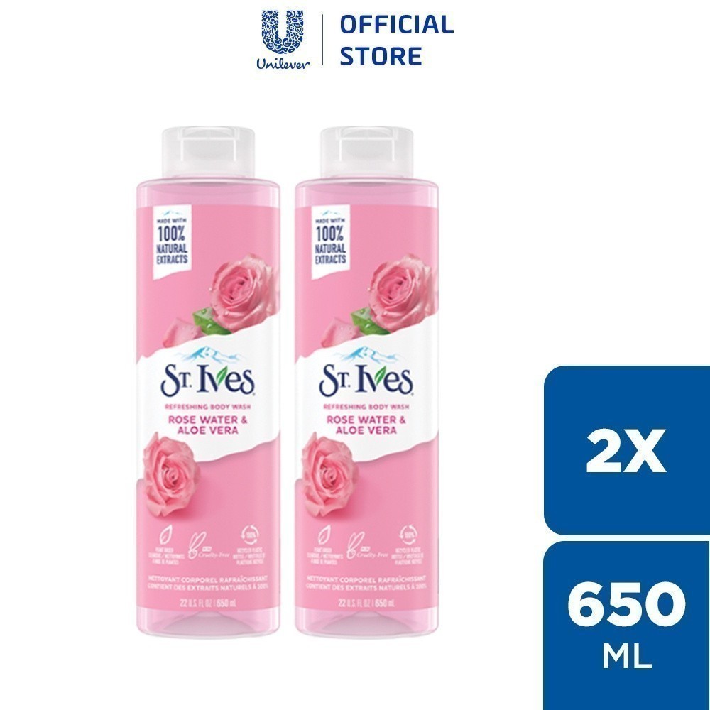 Combo 2 chai Sữa tắm dưỡng da St.Ives Hoa Hồng và Lô Hội 650ml