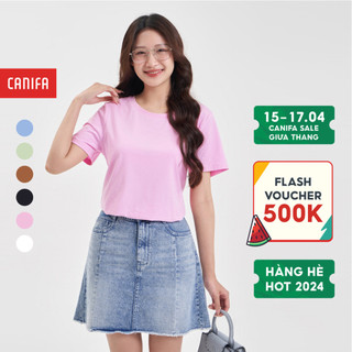Áo phông nữ CANIFA áo thun basic cộc tay chất liệu cotton 6TS24A001