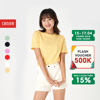 Áo phông nữ CANIFA áo thun chất liệu cotton pha, cổ tròn tay cộc phom regular 6TS23A004