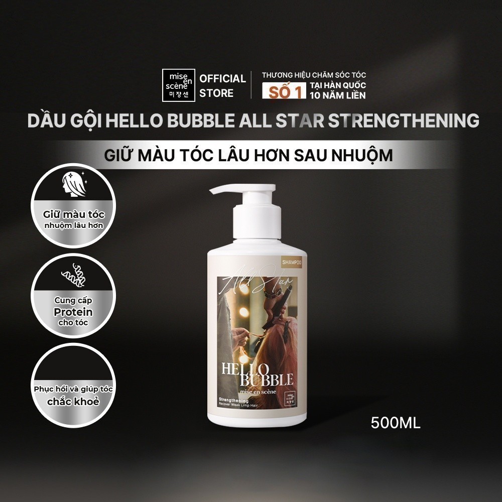 Dầu gội mise en scene Hello Bubble All Star Strengthening bổ sung Biotin giúp tóc chắc khỏe phù hợp tóc nhuộm 500ml