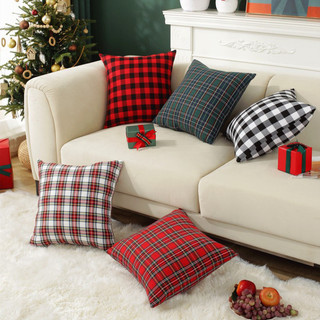   KÈM RUA 4 GÓC  VỎ GỐI VUÔNG sọc caro đỏ xanh Gối tựa lưng sofa trang trí giáng sinh chất cotton vải mềm thoáng khí 