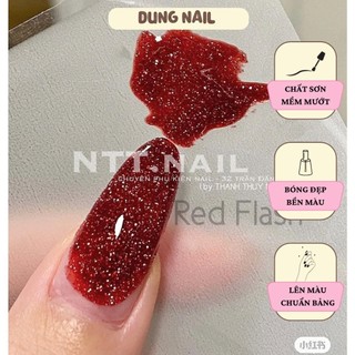 Sơn gel nhũ flash màu đỏ chính hãng lên màu chuẩn sơn nhũ kim tuyến siêu sáng trang trí móng DUNG NAIL