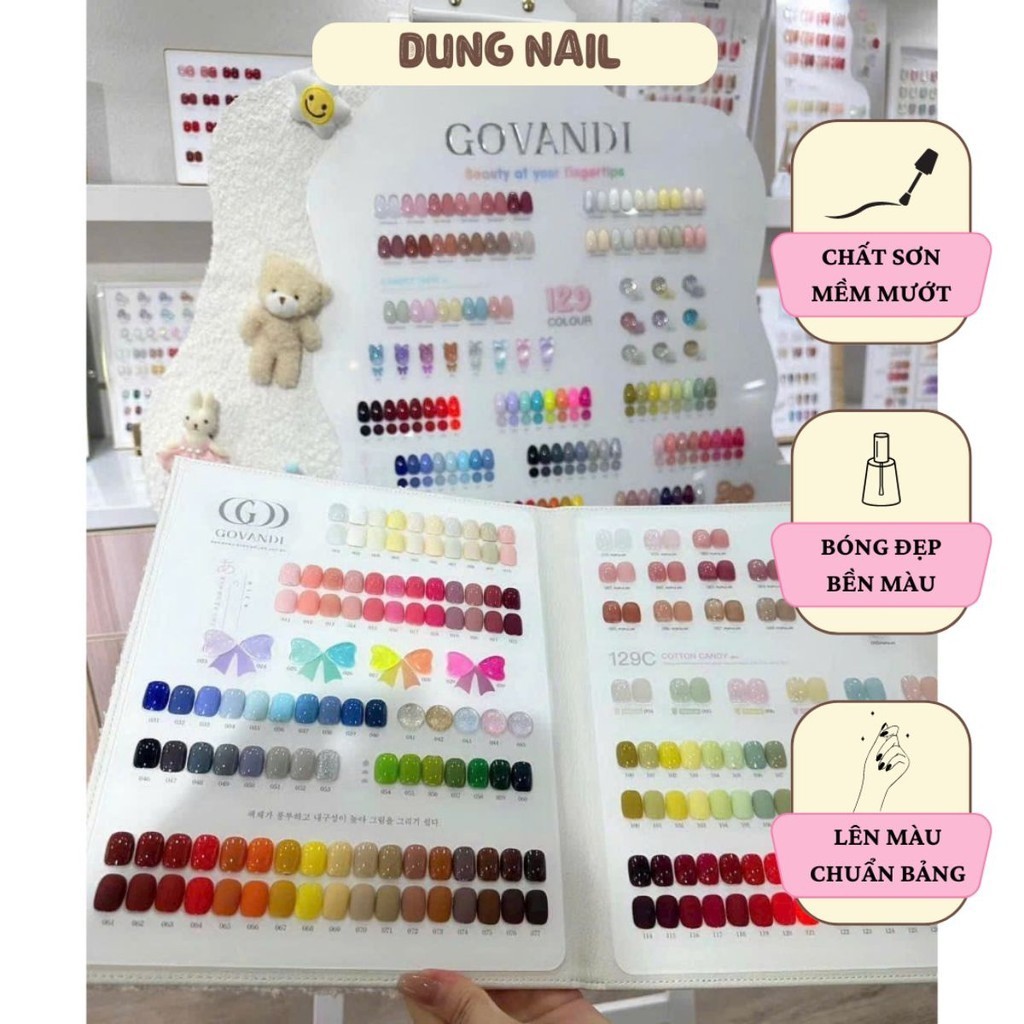 Set sơn gel thạch nhũ Giovandi chính hãng 129 màu set sơn gel thạch nhũ đặc mướt kèm 2 bảng màu kệ gỗ basetop dungnail