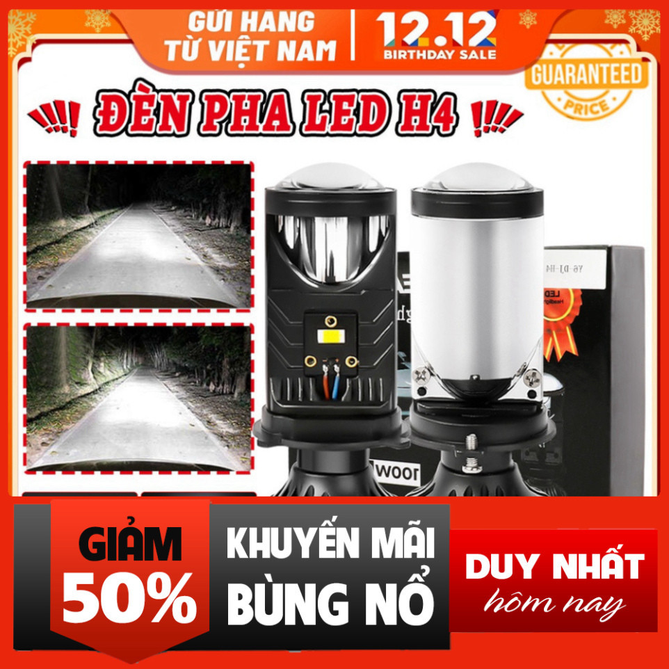 Đèn Pha LED Bi Cầu Mini H4 T9 upgrade Y12 12V 24V xe con và mô tô dùng đèn điện trước LED Bảo Hành 5