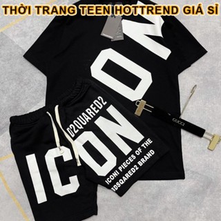 Bộ Đồ Nam Cộc Tay Mặc Hè Dsq2 In Chữ ICON Chéo Áo Ngang Quần Đen Trắng Vải Cotton Phong Cách Cực Cháy Phố