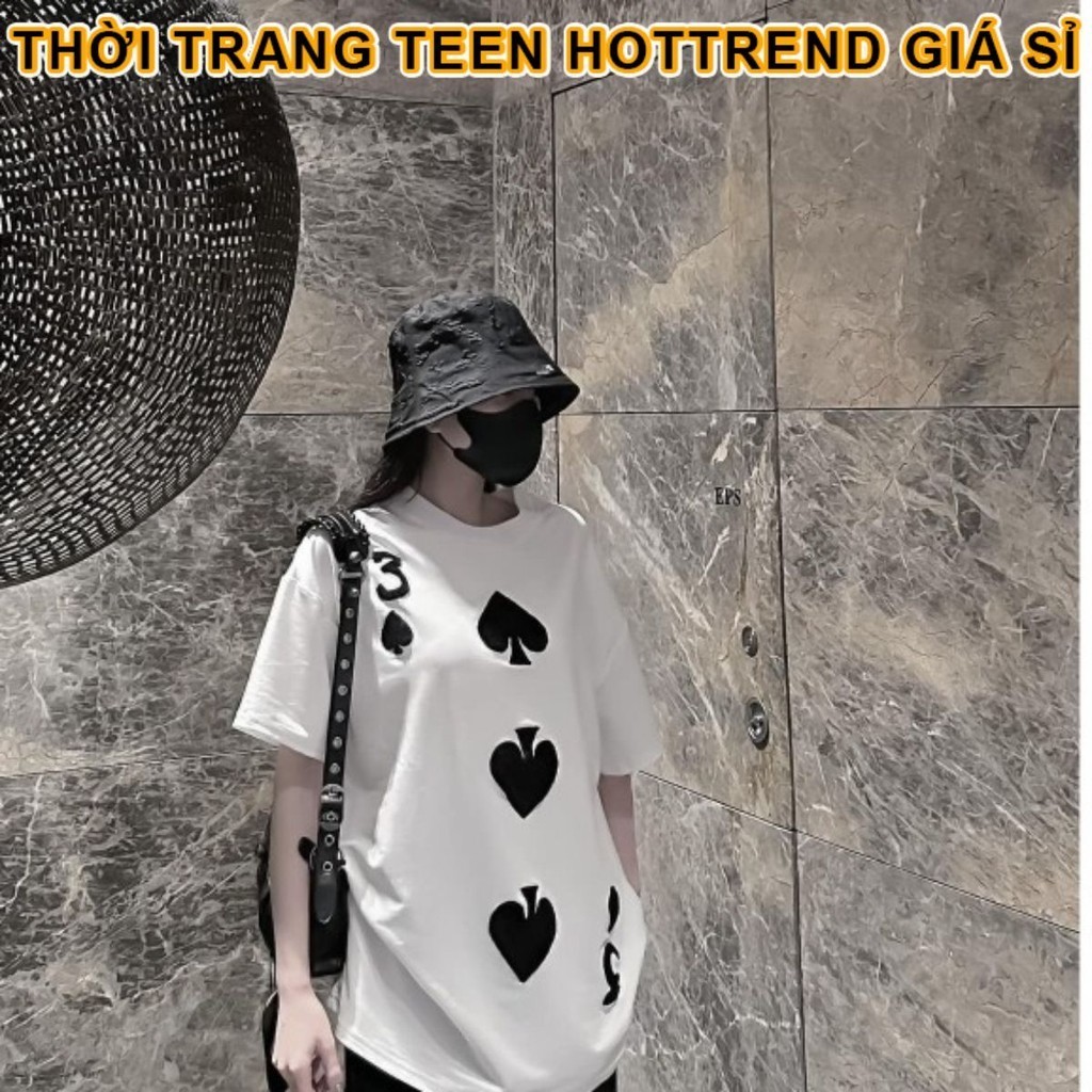 Áo thun unisex lá bà 3 bích in thân trước - Áo phông tay lỡ nam nữ unisex chất cotton dày dặn form rộng basic hottrend