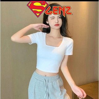 Áo croptop thun tay ngắn cổ vuông vạt vuông thời trang nữ SUPERGENZ