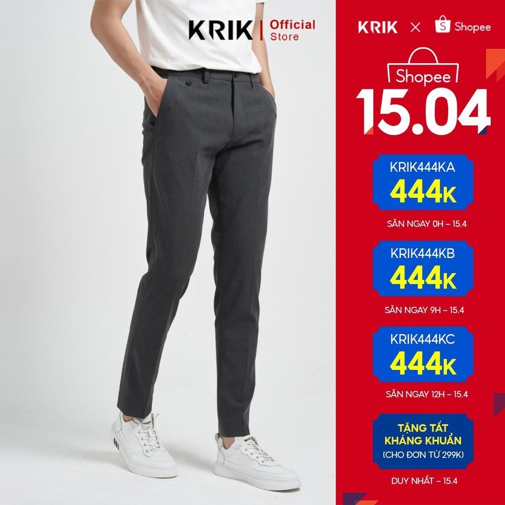 Quần Âu Nam Cao Cấp KRIK Form Slimfit Côn Sẵn, Chất Vải Mền Mịn Không Bai Dão 1729