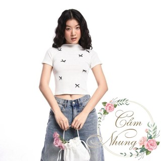 Áo croptop ôm body dáng babytee họa tính đính nhiều nơ siêu xinh phong cách Hàn QUốc CAMNHUNGSI