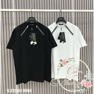 Áo thun unisex tay lỡ nam nữ chữ A khóa chéo cổ CAMNHUNG - Áo phông nam nữ chất cotton dày dặn Freesize form rộng 65kg