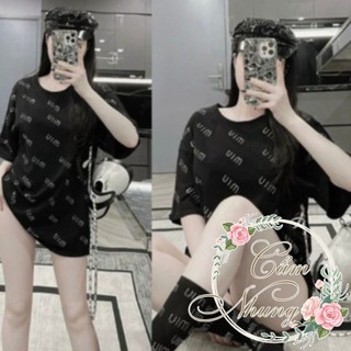 Áo thun nữ form rộng hai màu Đen-Trắng họa tiết chữ in kín Miuiu chất cotton dày dặn Freesize hottrend Hàn Quốc CAMNHUNG