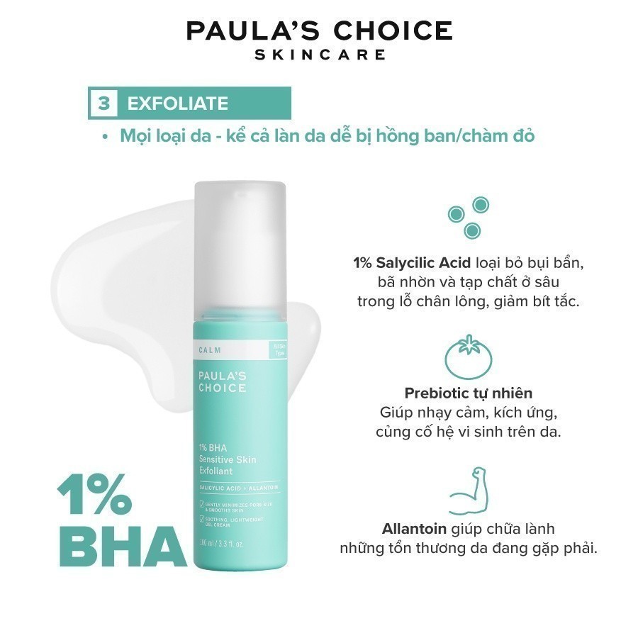 Gel loại bỏ tế bào chết dịu nhẹ cho da nhạy cảm Paula's Choice Calm 1% BHA Sensitive Skin Exfoliant 100ml 9210