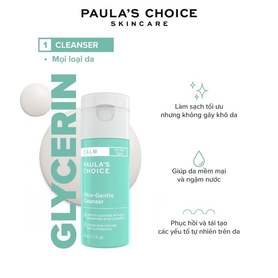 Sữa rửa mặt dịu nhẹ cho da nhạy cảm Paula's Choice Calm Ultra-Gentle Cleanser 30ml 9197