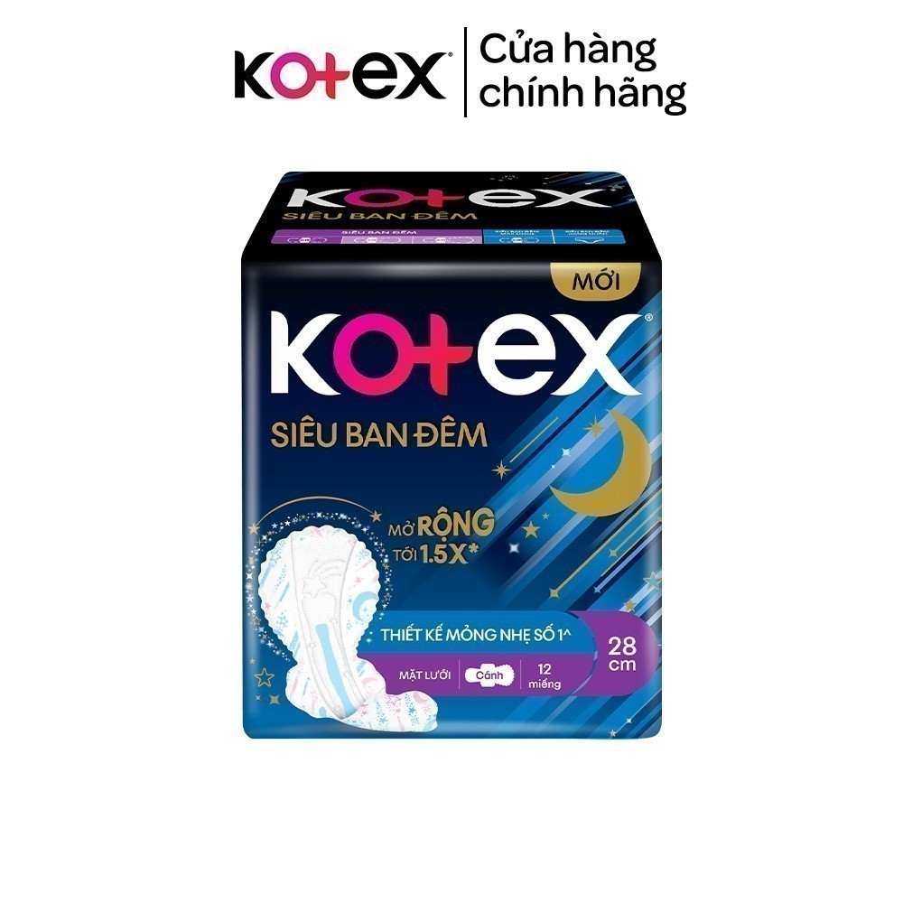 Băng vệ sinh Kotex ban đêm mặt lưới 12 miếng 28cm siêu mỏng cánh