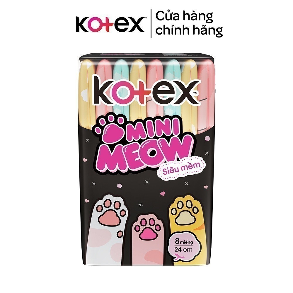 Combo 8 gói Băng vệ sinh Kotex MiniMeow Siêu mềm siêu mỏng cánh 8 miếng