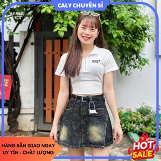 [BIGSIZE 75KG] 6525 Chân Váy Jean Nữ 93CALY Cạp Cao Xẻ 1 Bên Đính Đá, quần short giả váy ngắn chữ A CHUYÊN SỈ
