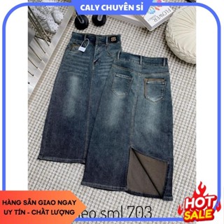 [BIGSIZE 75KG] 703 Chân Váy Jean Nữ 93CALY Dài Qua Gối Lưng Cao Cạp 2 Cúc Xẻ Sau, CV bò dài lửng đẹp CHUYÊN SỈ