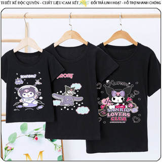 Áo thun unisex kuromi onegai my melody phông đen tay ngắn nam nữ trẻ em trai gái aomivn