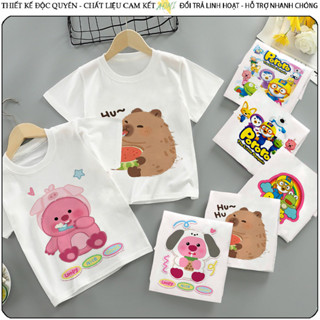 ÁO THUN UNISEX Pororo Loopy capybara PHÔNG TRẮNG TAY NGẮN NAM NỮ TRẺ EM TRAI GÁI AOMIVN