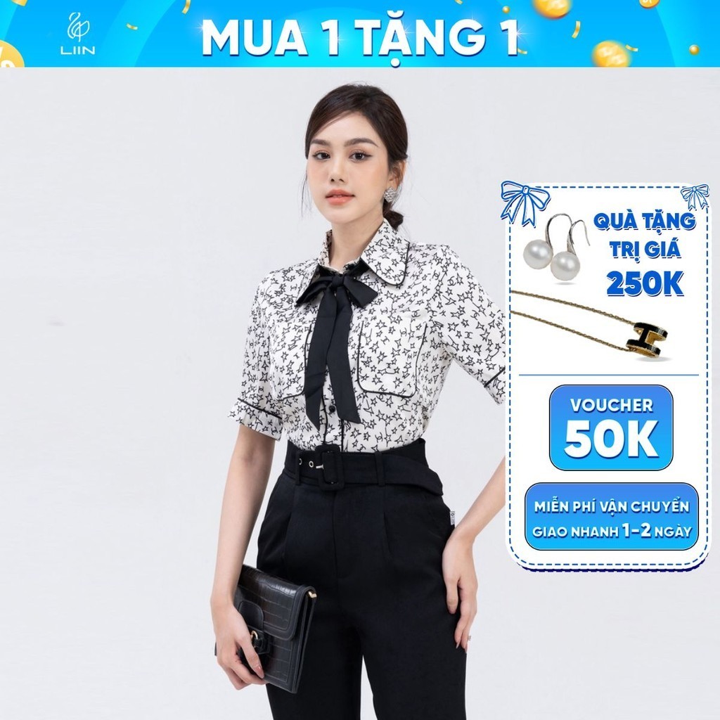 Áo sơ mi linbi cộc tay họa tiết sao nhỏ xinh xắn dễ phối đồ kiểu dáng thời thượng liin clothing A2490