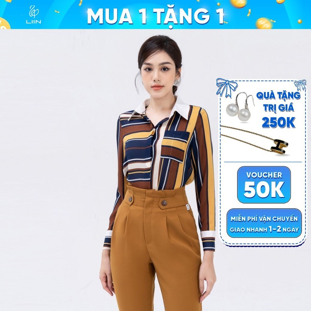 Áo sơ mi dài tay linbi họa tiết kẻ 3 màu trẻ trung, kiểu dáng phá cách liin clothing SM4457