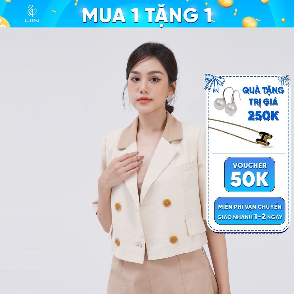 Áo vest nữ linbi cao cấp màu be croptop phong cách trẻ trung, sang trọng liin clothing V5355