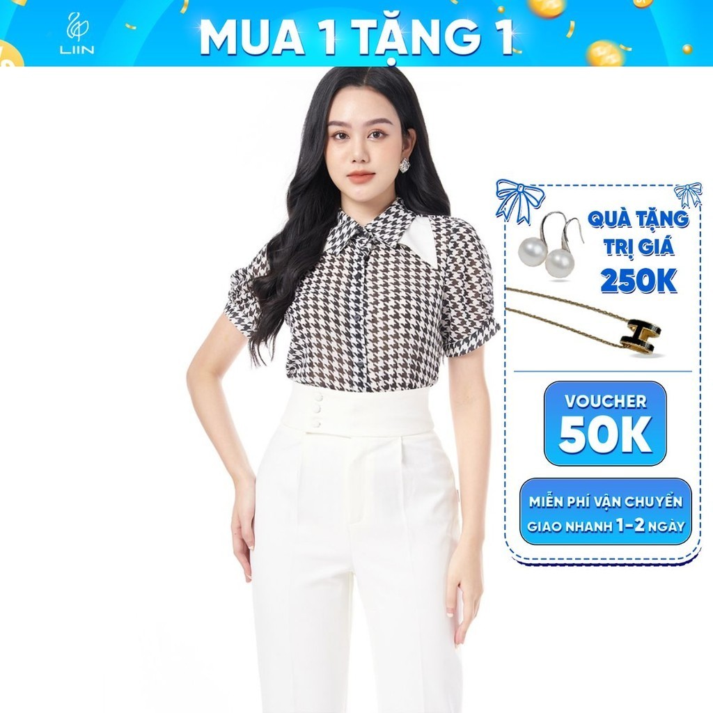 Áo sơ mi nữ linbi cộc tay răng sói chất vải chiffon đẹp, phong cách thời thượng liin clothing A2422