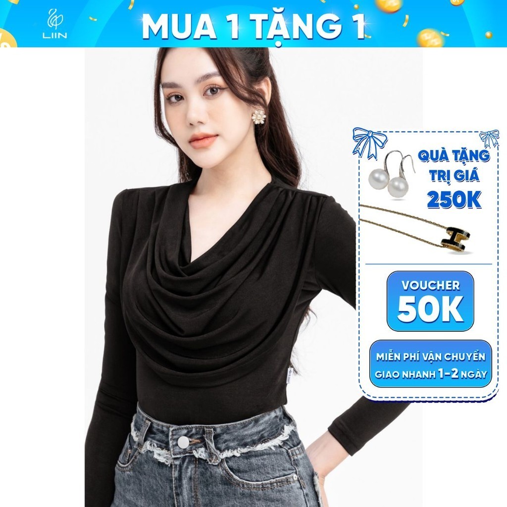 Áo chất liệu thun giấy trơn cổ đổ kiểu ôm body mặc tôn dáng Liin Clothing A2660