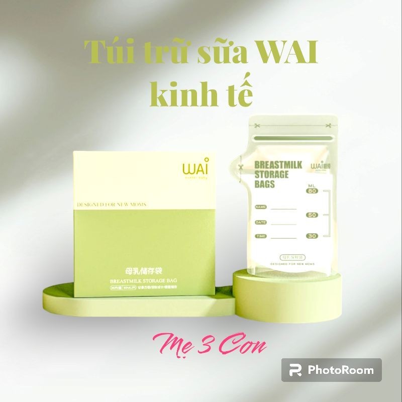 (1hộp tặng 1bút)Túi trữ sữa WAI 100ml, 150ml, 200ml hộp 30 túi nhựa PET & PE nguyên sinh an toàn, chống tràn, chống bung