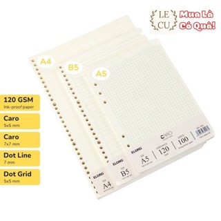   Siêu Sale  Ruột sổ còng giấy refill KLONG 100  120GSM Caro - Dot Line - Dot Grid A5 B5 A4 200 trang 
