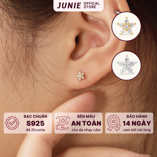 Bông Tai Bạc Mạ Vàng JUNIE Tạo Hình Nụ Bông Hoa Đính Đá Tinh Xảo Quyến Rũ E-ALLIE