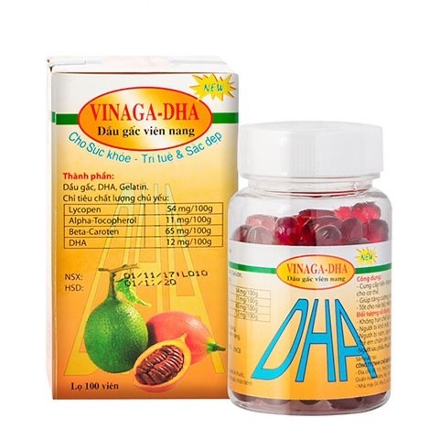 Dầu gấc viên nang VINAGA bổ sung DHA lọ 100 viên