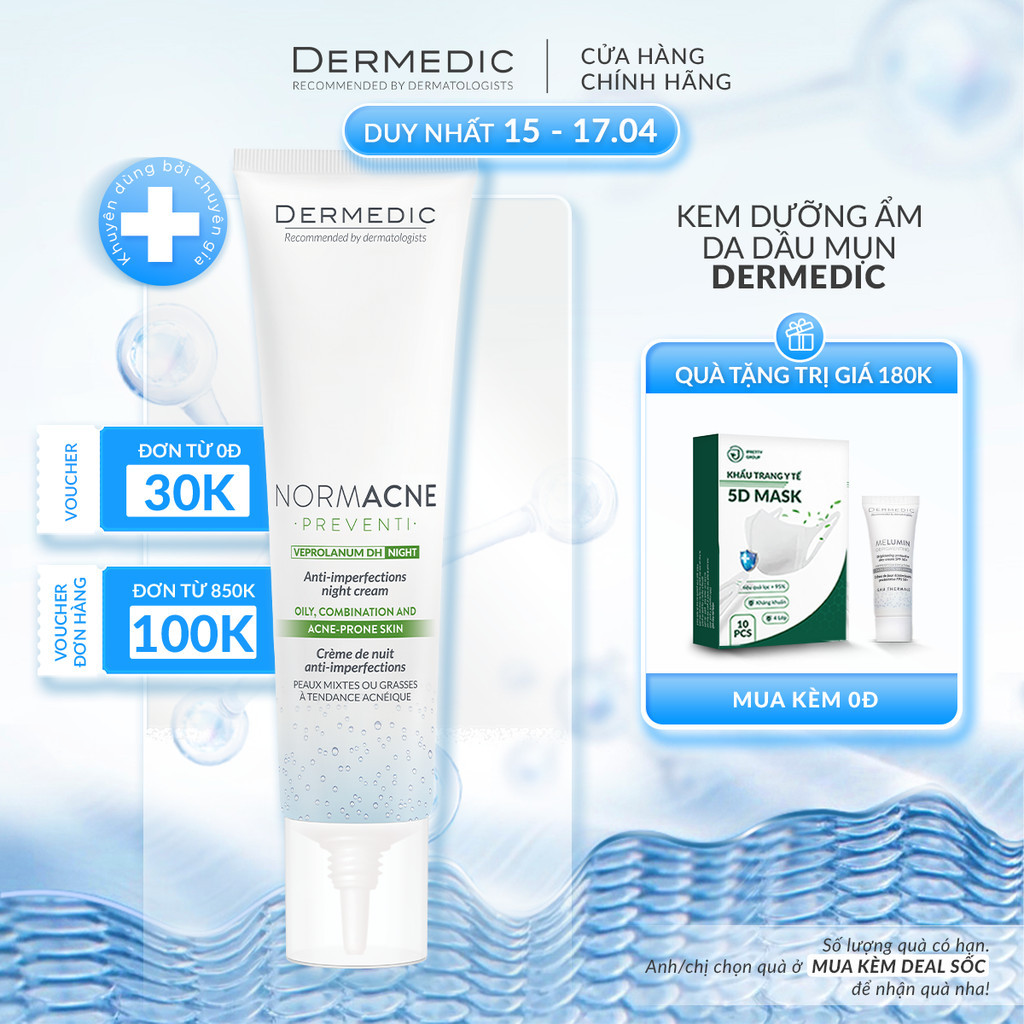 Kem Dưỡng Ẩm Da Dầu Mụn Dermedic Normacne Anti-Imperfections Night Cream 40ml - Kiềm Dầu, Se Khít Lỗ Chân Lông