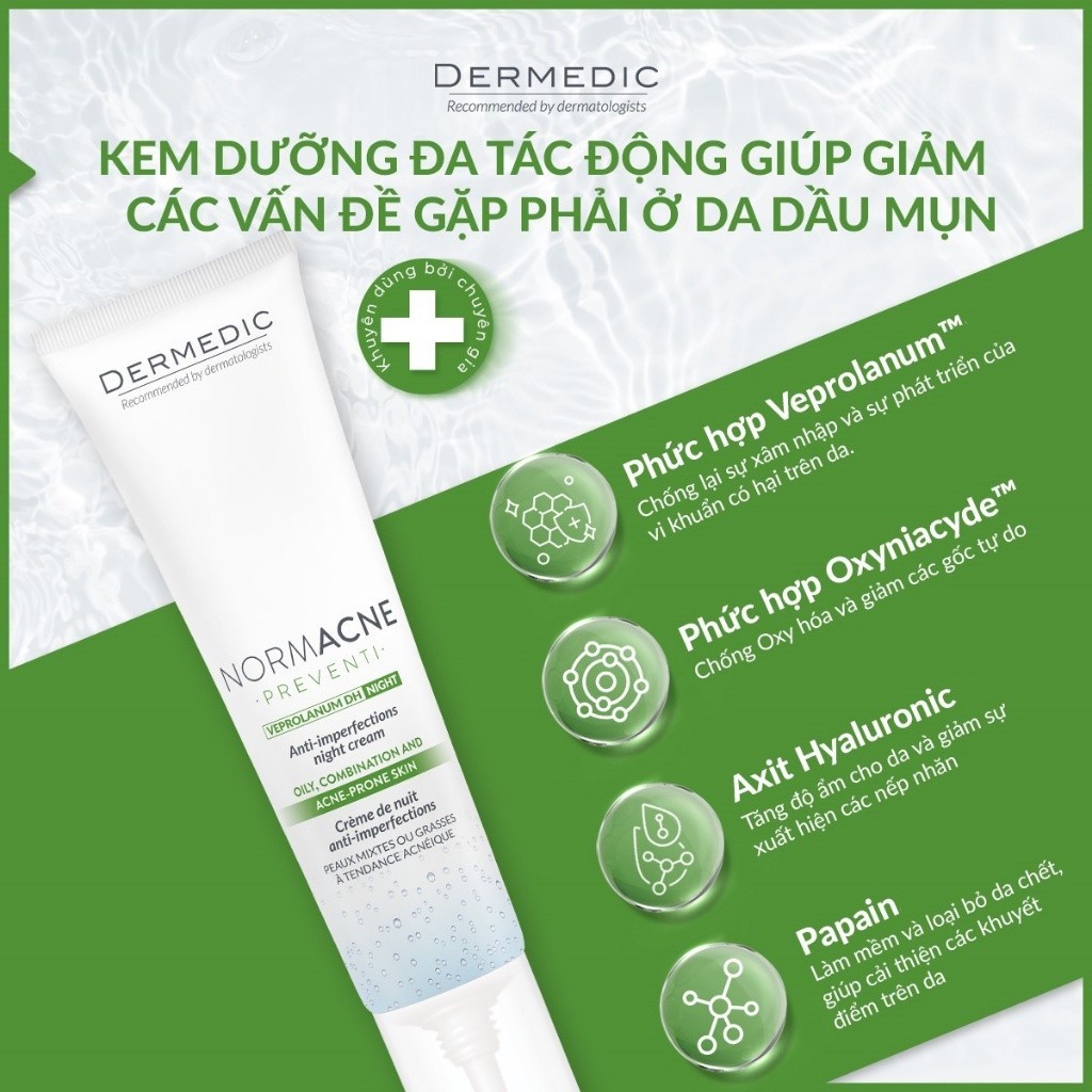 Kem Dưỡng Ẩm Da Dầu Mụn Dermedic Normacne Anti-Imperfections Night Cream 40ml - Kiềm Dầu, Se Khít Lỗ Chân Lông