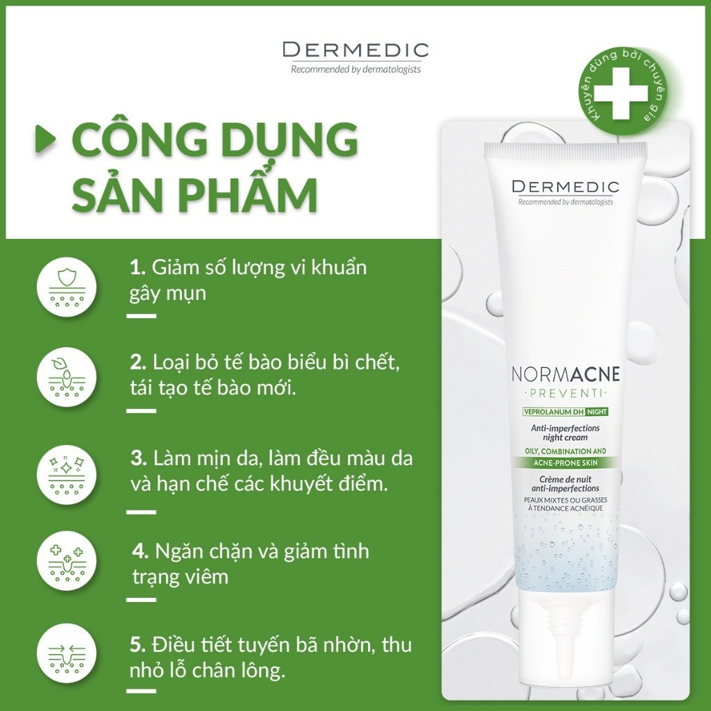 Kem Dưỡng Ẩm Da Dầu Mụn Dermedic Normacne Anti-Imperfections Night Cream 40ml - Kiềm Dầu, Se Khít Lỗ Chân Lông