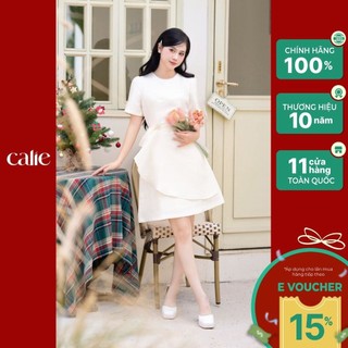  Váy nữ dáng A xếp ly lệch kèm cài đá sang trọng CALIE VA368