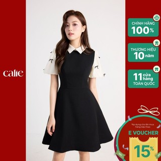 Váy Nữ dáng xòe phối tay đính nơ nữ tính CALIE VX173