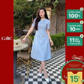  Váy nữ dáng A midi phối dây đá cổ CALIE VA371