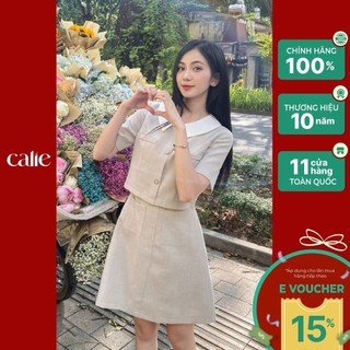  Váy nữ dáng A phối cổ can eo đính cúc trang trí CALIE VA327 Vx205 VA380 VA385