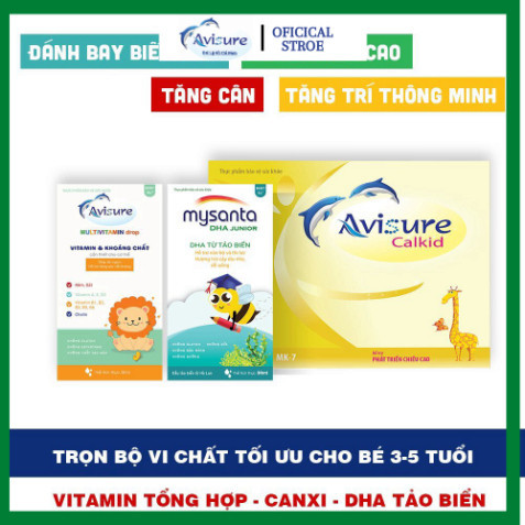 Bộ ba canxi Avisure Calkid - Multivitamin - DHA không tanh từ tảo cho bé cao lớn, khoẻ mạnh, thông m