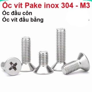 Ốc vít đầu côn, đầu bằng m3 - inox 304 ||