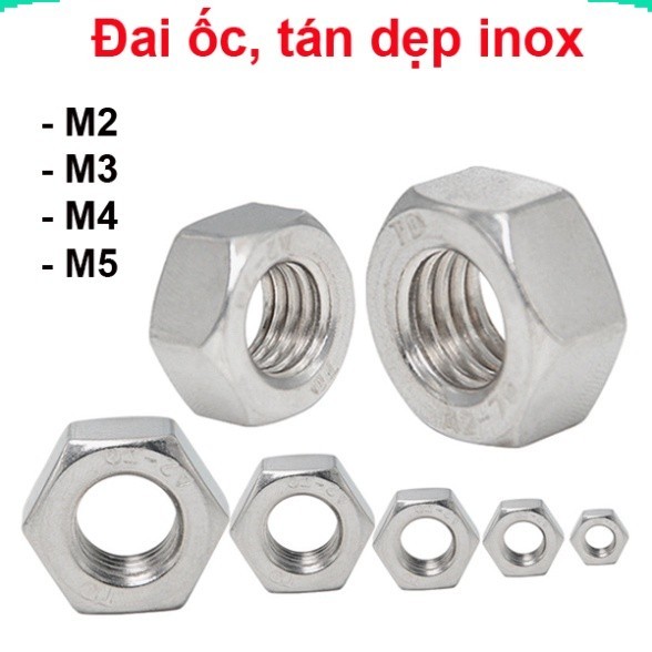 [COMBO] (20 Cái) Đai Ốc, Tán Dẹp, Tán Ecu M2-M6 inox 304