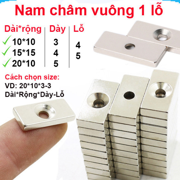 [GIÁ COMBO] (5 cái) Nam châm đất hiếm vuông , chữ nhật 1 lỗ