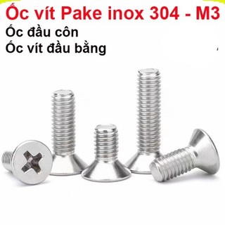Ốc vít đầu côn, đầu bằng m3 - inox 304 ||