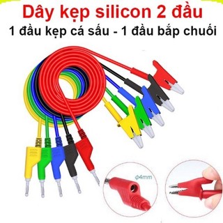 Dây kẹp silicon 2 đầu 1 đầu kẹp cá sấu + 1 đầu jack bắp chuối ||