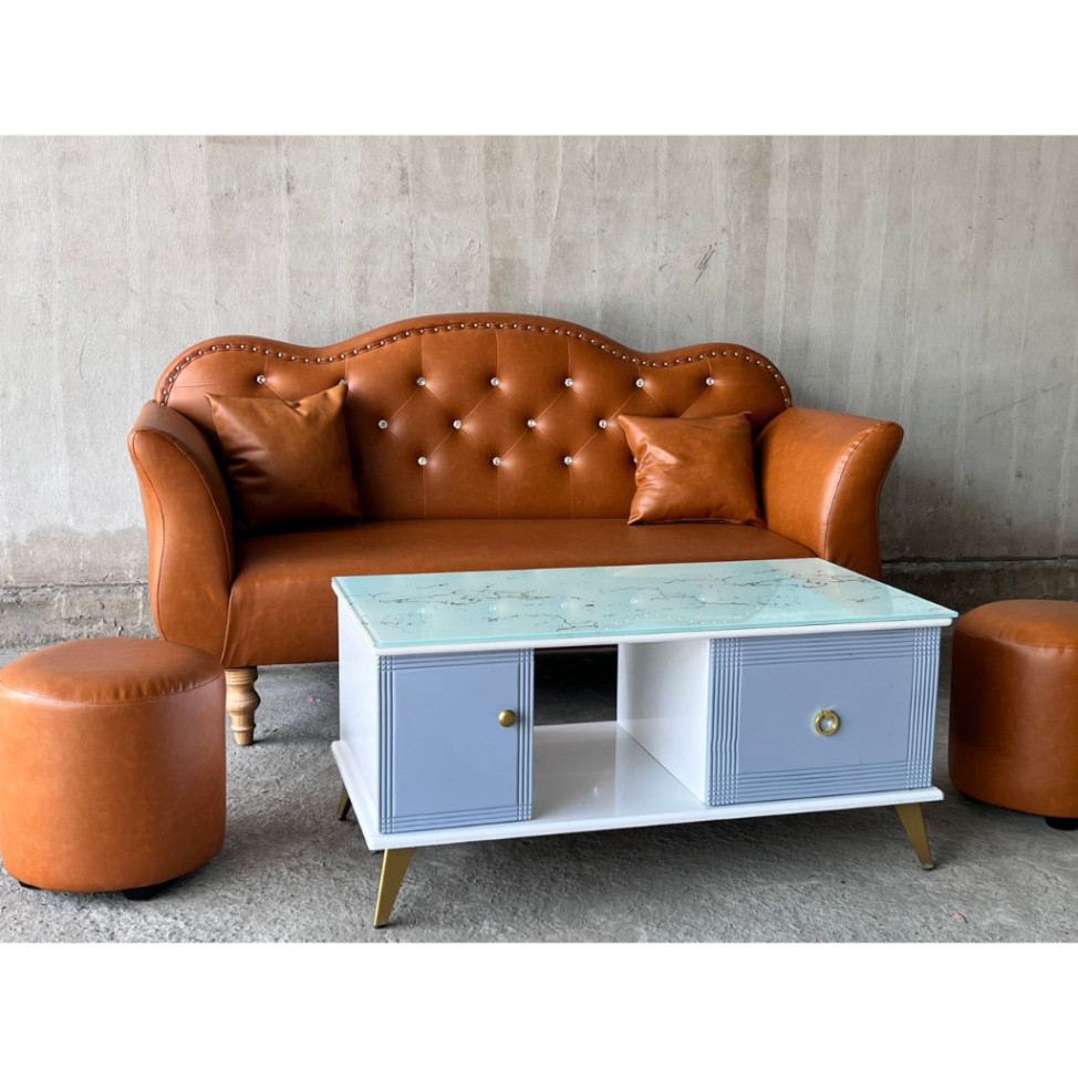 Combo sofa da cổ điển dài 1m70 màu nâu bò - sofa da simili làm màu theo yêu cầu (chưa kèm bàn) | BigBuy360 - bigbuy360.vn