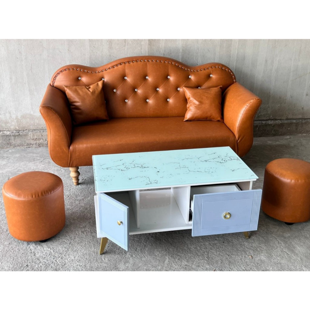 Combo sofa da cổ điển dài 1m70 màu nâu bò - sofa da simili làm màu theo yêu cầu (chưa kèm bàn) | BigBuy360 - bigbuy360.vn