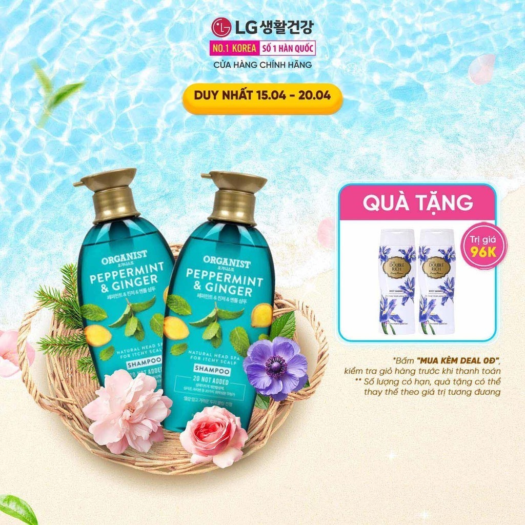 Combo 2 Dầu gội Organist dành cho tóc và da đầu gàu – Gừng và Bạc Hà 500ml